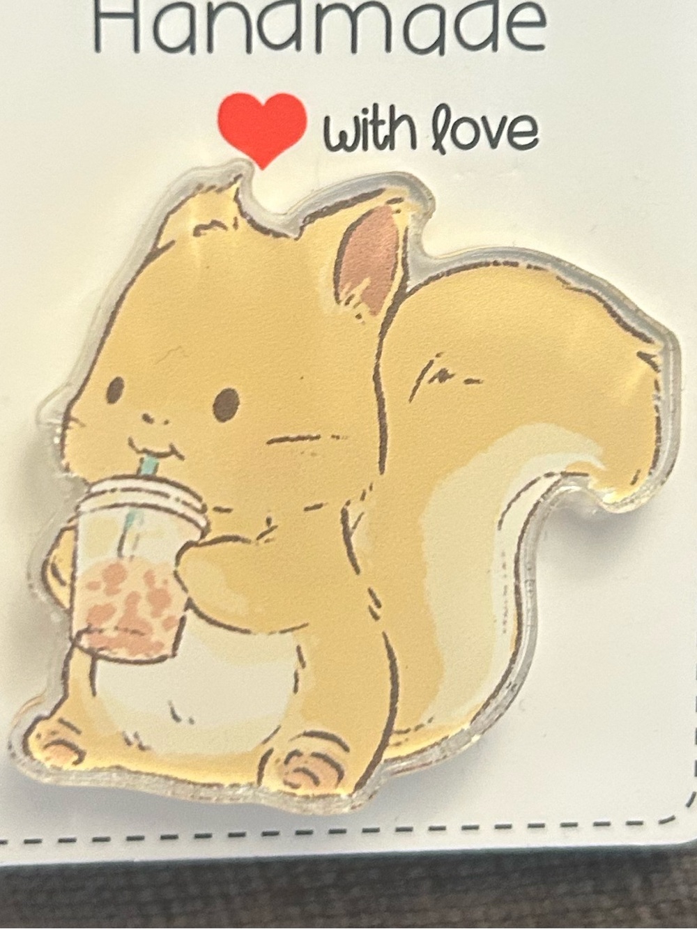Squirrel boba bubble tea pin